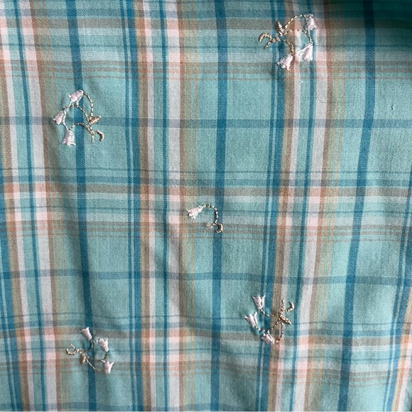 3/$40 XL Tabi International Single Needle Tailoring Blue and Tan Plaid Blouse - Picture 3 of 6